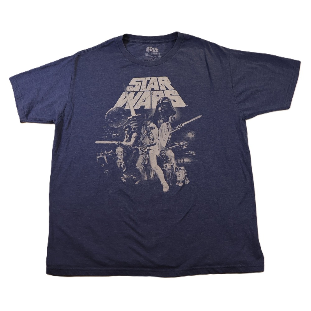 Starā Wars Mens XL T-Shirt Navy Blue Heathered Graphic Print Cast Tee